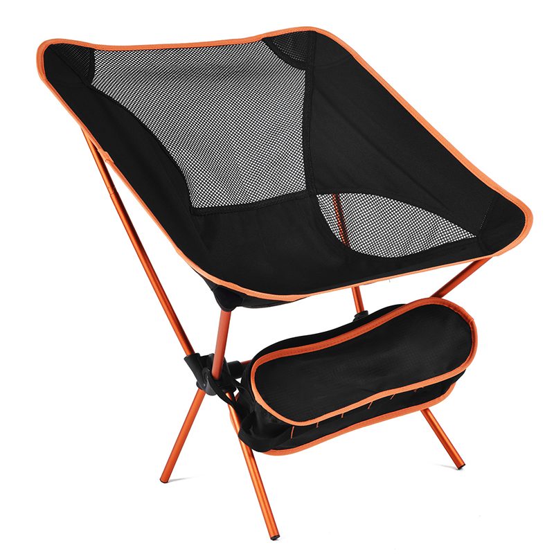 Tragbarer, Faltbarer Strandstuhl Mit Netzrückenlehne Und Aluminiumrahmen Für Camping Und Angeln, Orangefarben