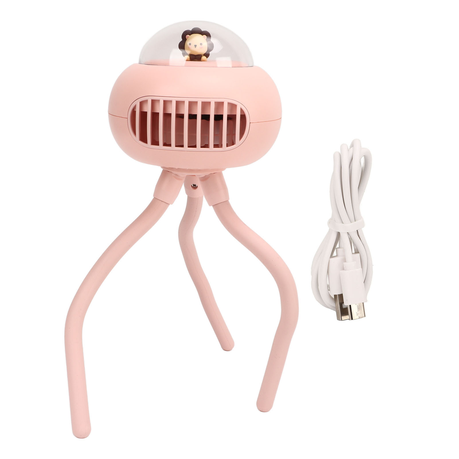 Tragbarer Usb-taschenventilator Für Kinderwagen Mit Flexiblem Stativ – Rosa Löwe