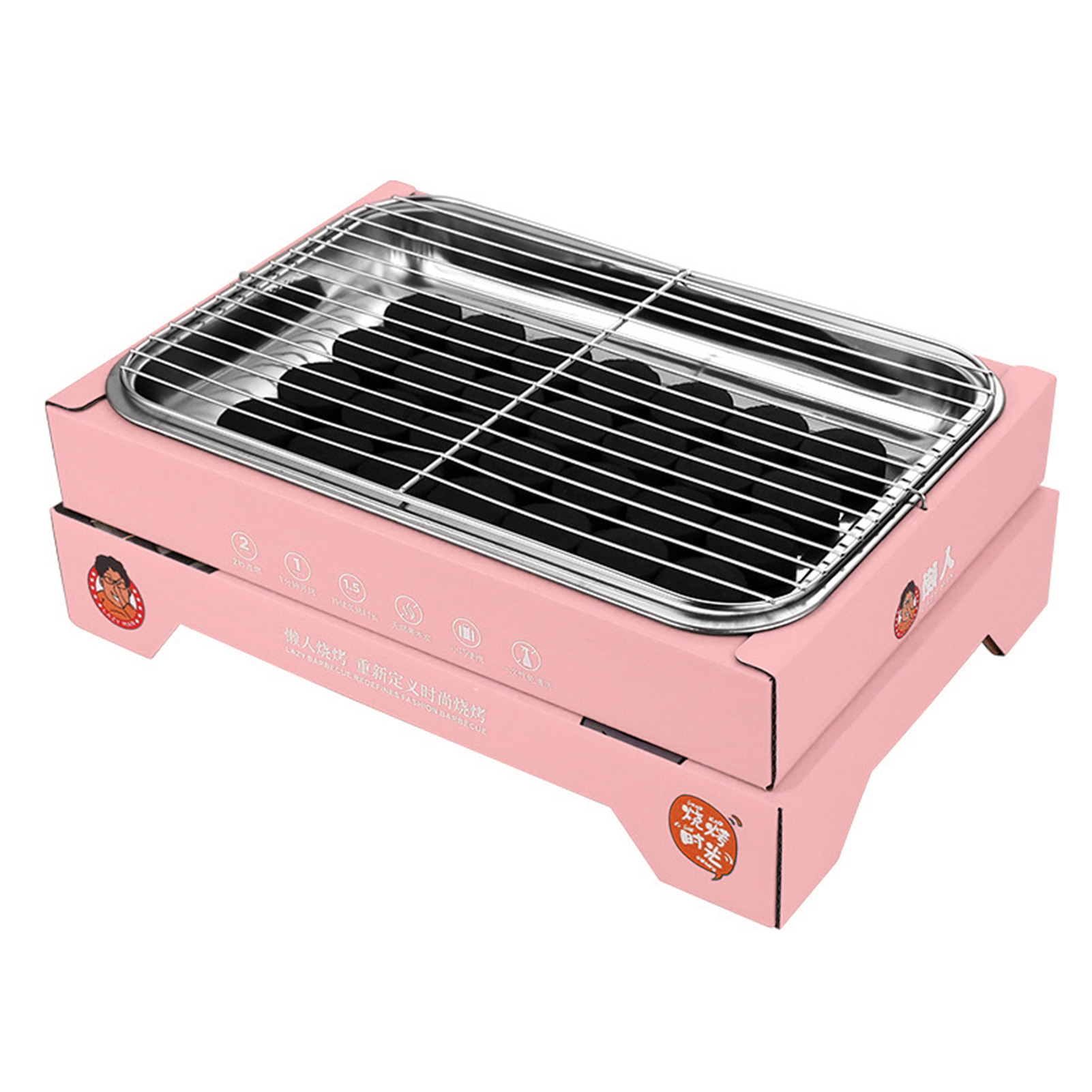 Tragbarer Holzkohlegrill, Einweg, Kompakt, Zerlegbar, Edelstahl, Für Camping Im Freien, Rosa (30 Holzkohlen Enthalten)
