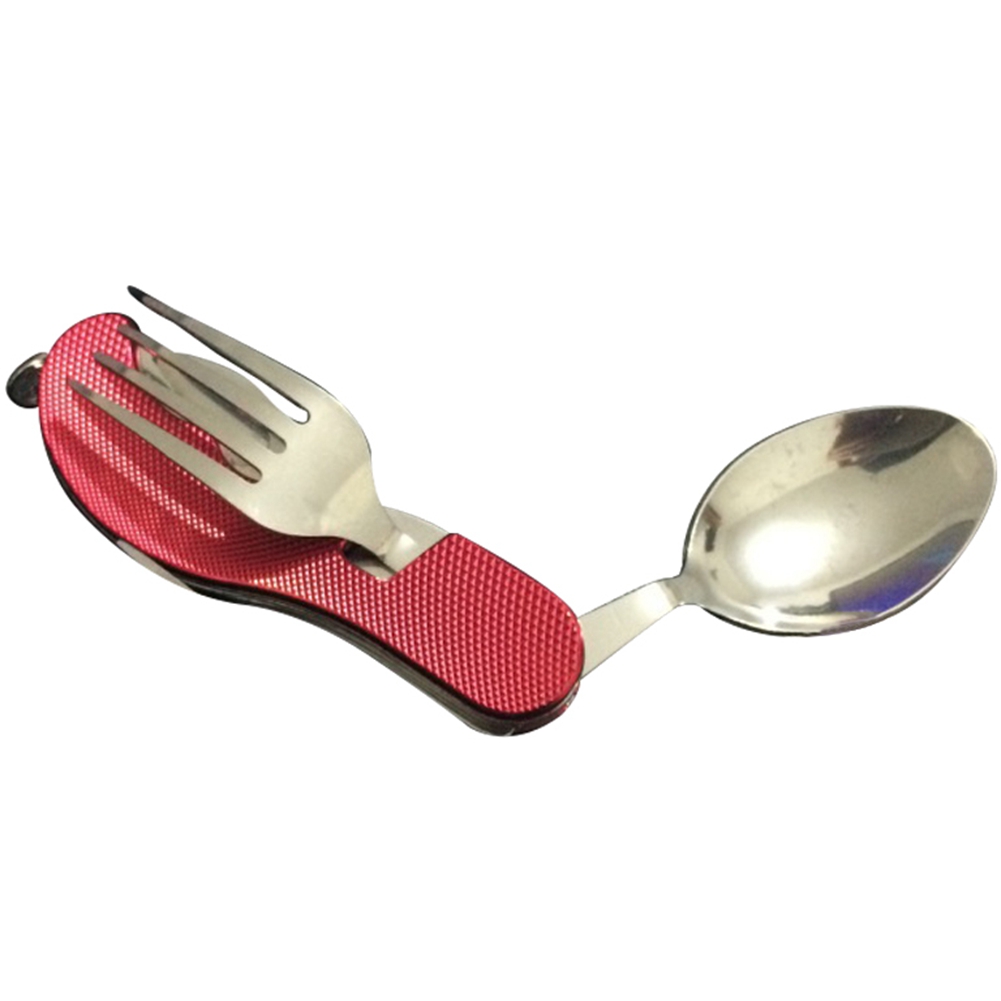 4-in-1 Klappbesteck-set Aus Edelstahl, Gabel, Messer, Tragbarer Löffel (rot)
