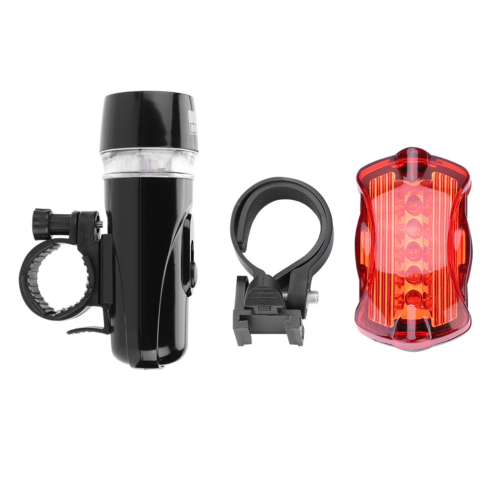 Wasserdichtes 5-led-fahrradfrontlicht + Sicherheitsrücklicht, Schwarzes Zubehörset