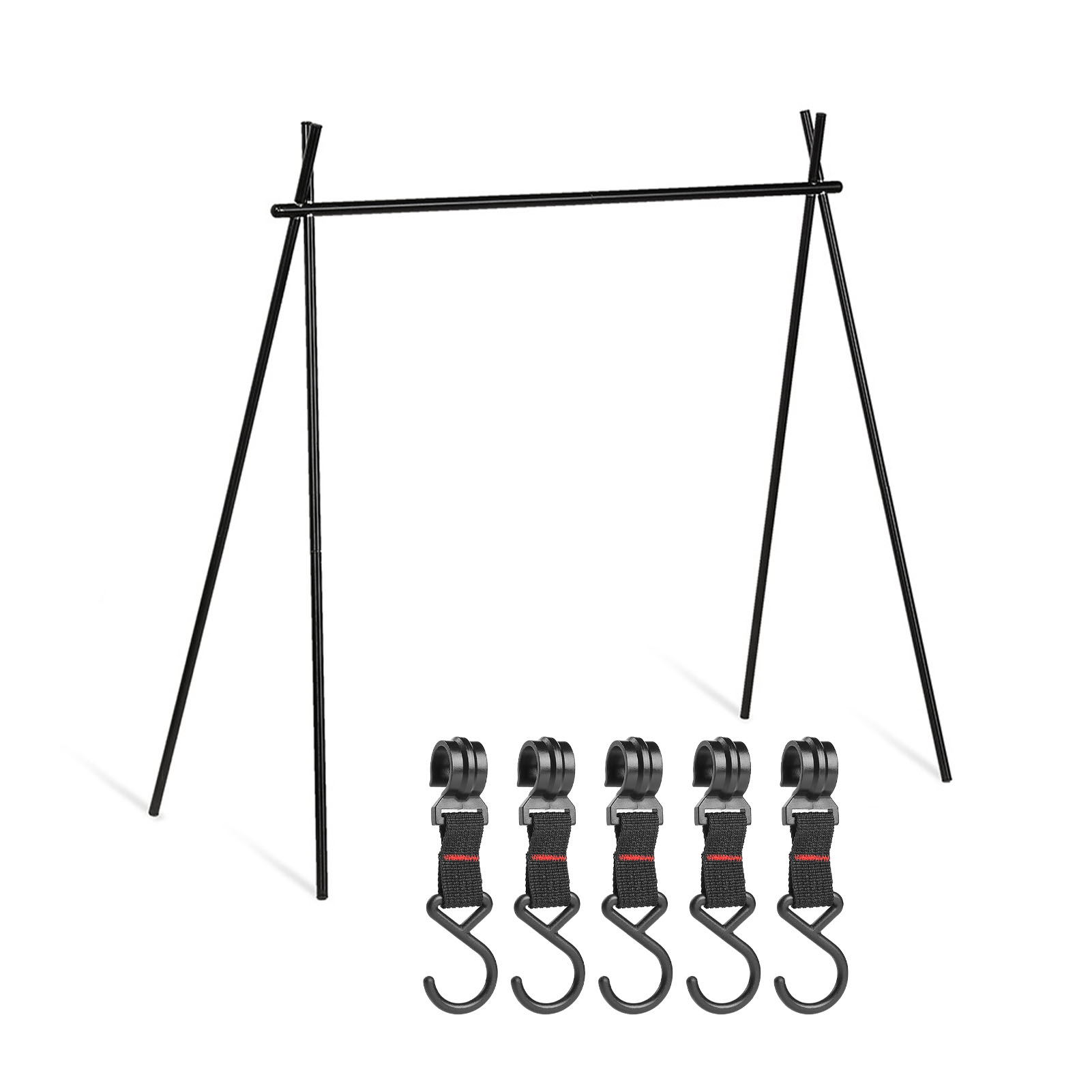 Faltbares Outdoor-regal Aus Aluminiumlegierung Mit 5 Haken, Schwarz, Für Camping