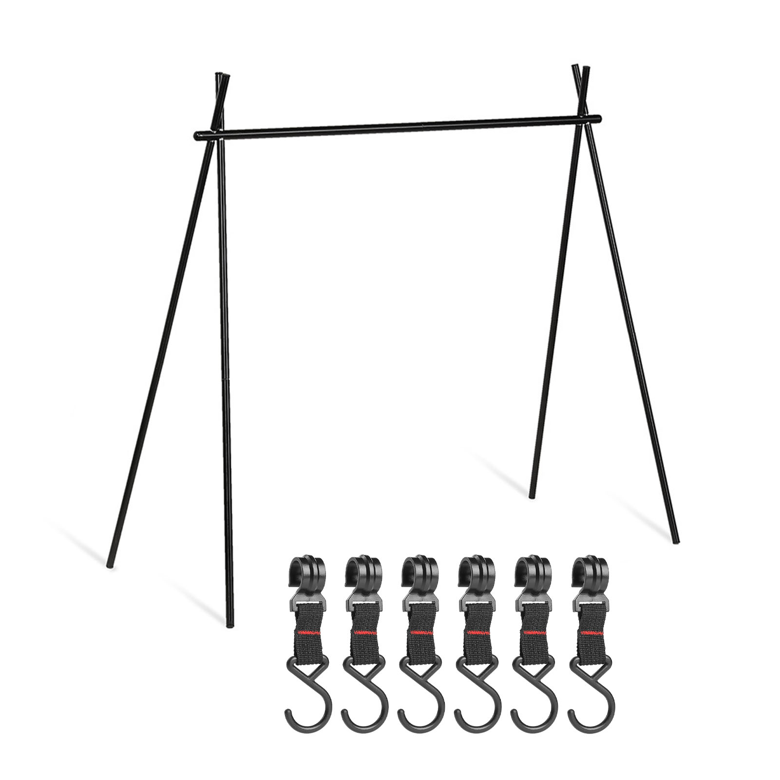 Faltbares Outdoor-regal Aus Aluminiumlegierung Mit 6 Haken, Schwarz – Dreieckige Stütze Für Camping
