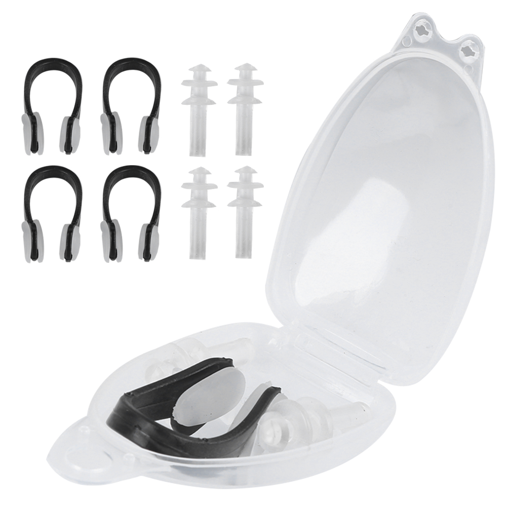 4-teiliges Set Aus Weichen Nasenclips Und Wasserdichten Ohrstöpseln Zum Schwimmen Und Tauchen, Geräuschdämpfend, Schwarz