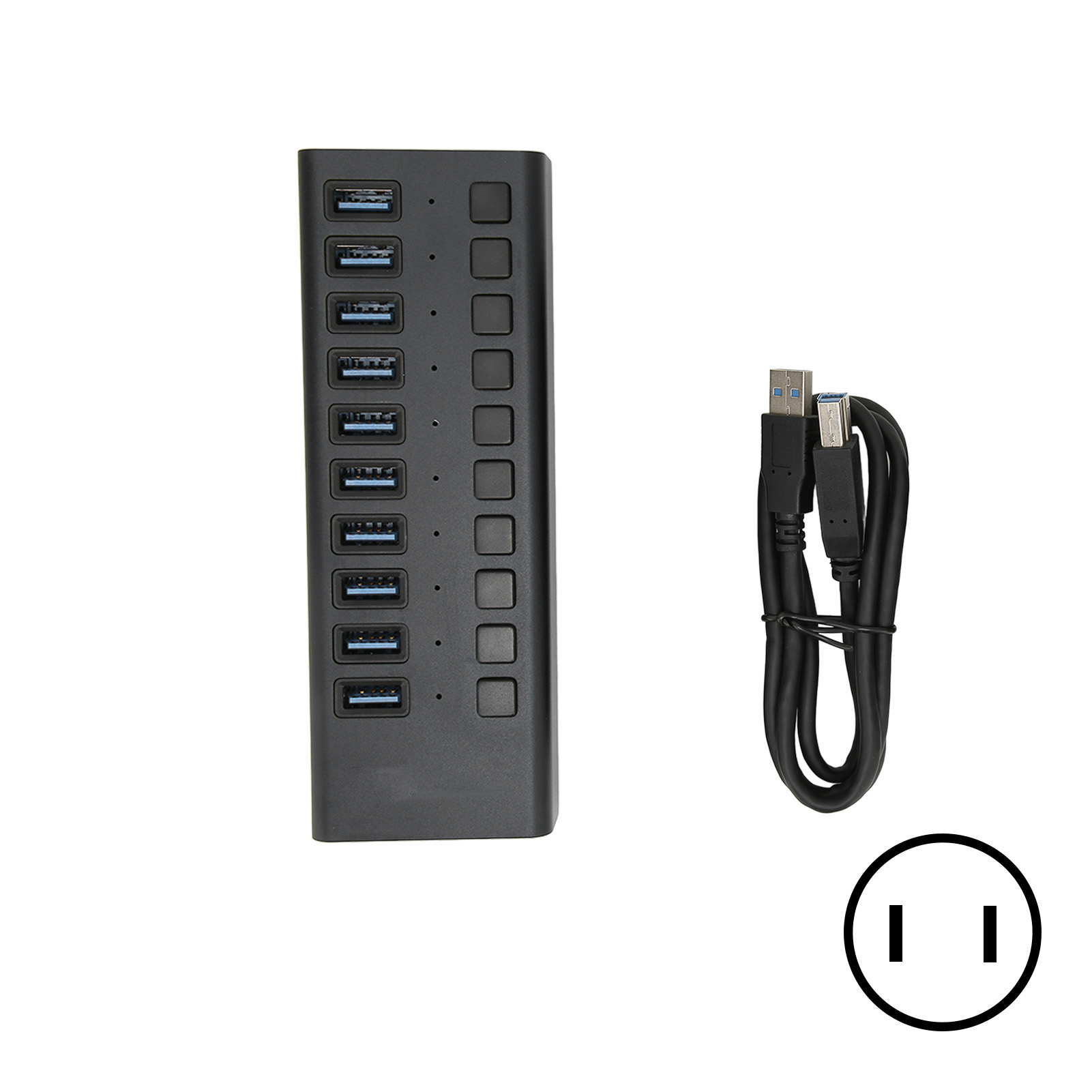 10-port Usb 3.0 Hub – Schnelle Übertragung, Unabhängiger Schalter, Hochleistungsnetzteil – Schwarze Dockingstation