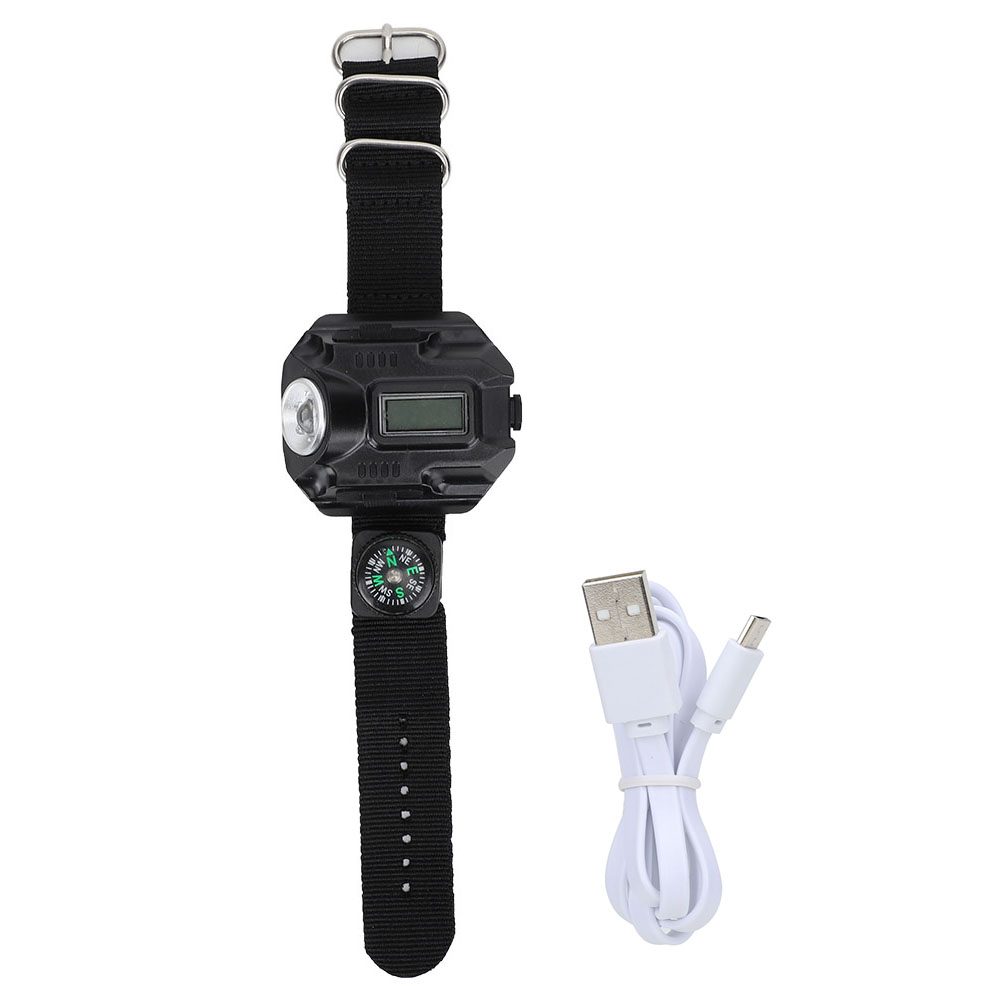 Wasserdichte Led-stirnlampe Mit Elektronischer Uhr Und Display – Tragbar Zum Wandern – Schwarz