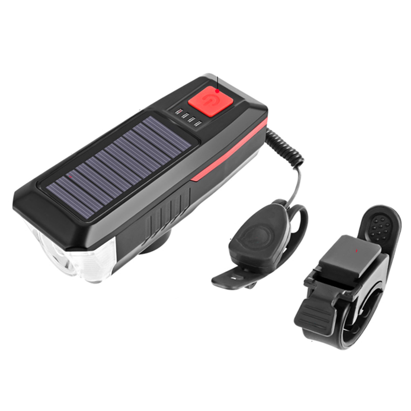 Usb-aufladbarer Solar-fahrradscheinwerfer Mit Hupe Und Rundem Rotem Rücklicht Für Nachtfahrten