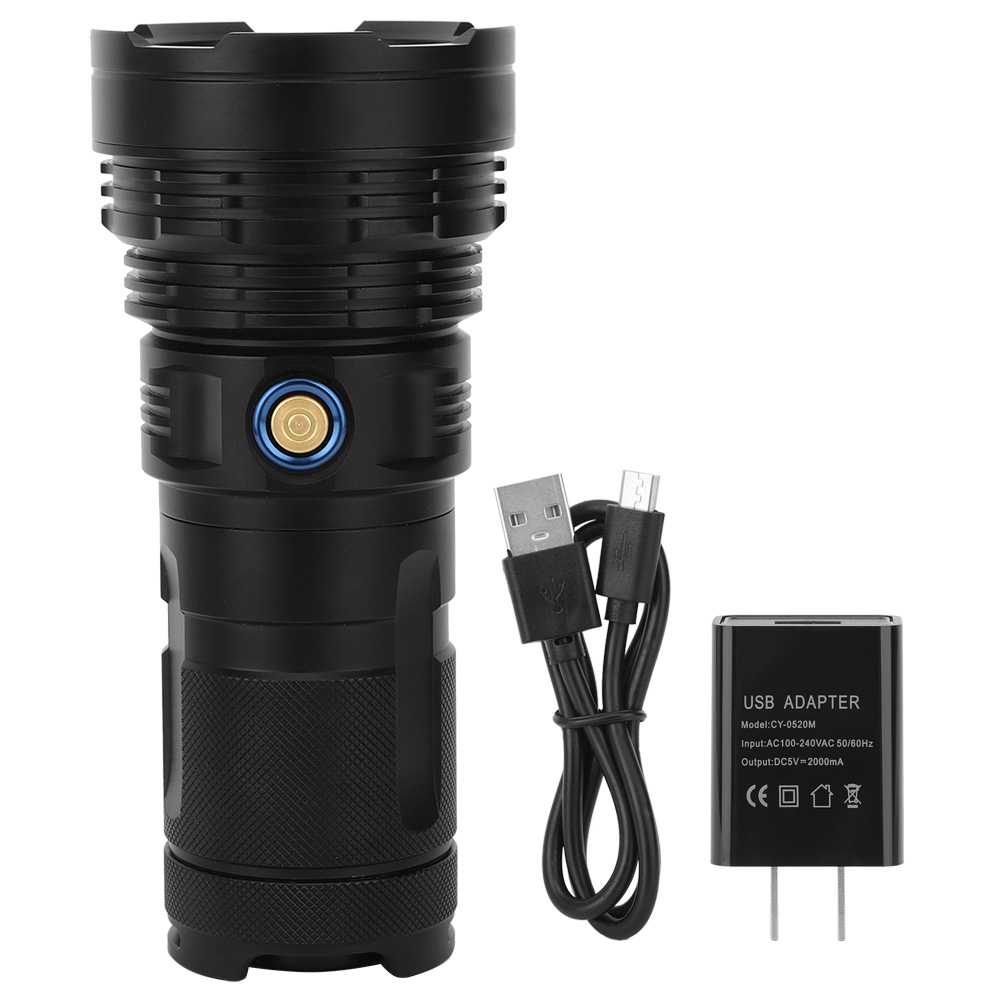 Wiederaufladbare P90 Led-outdoor-taschenlampe, 4800 Lm, Wasserdicht, Multifunktional, Schwarz, 100–240 V