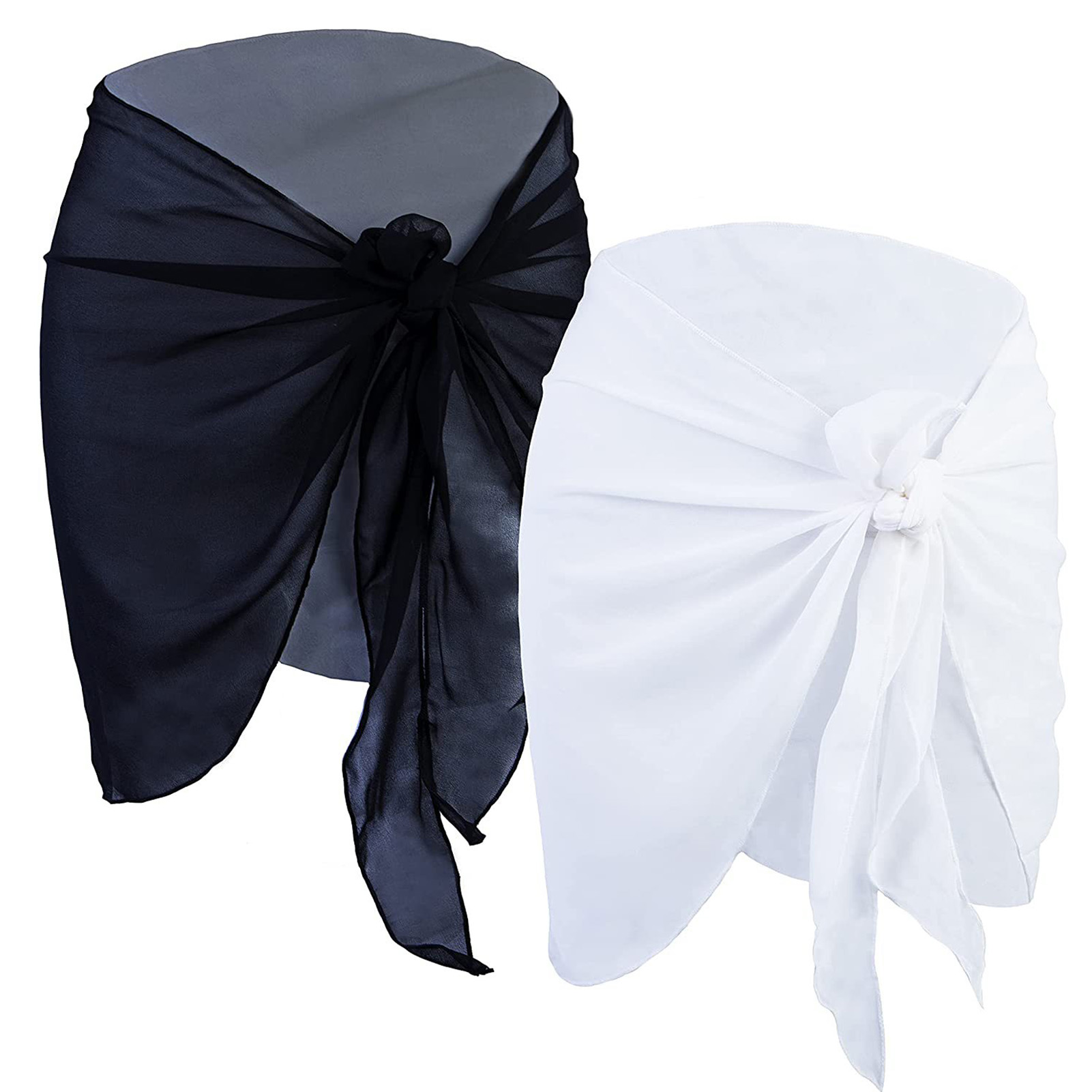 2-teiliger Leichter Chiffon-strandpareo-schal-badeanzug Schwarz Weiß