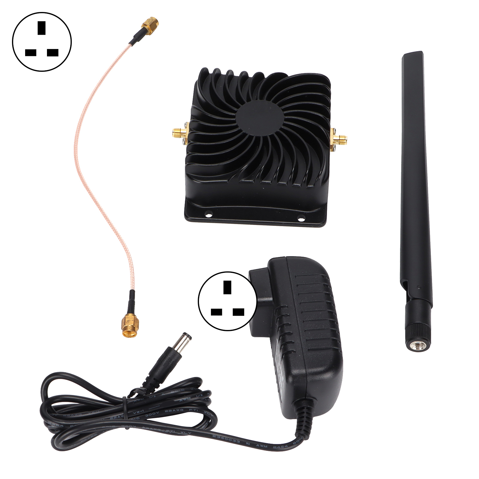 Schwarzer, Spiralförmiger Wlan-signalverstärker Für 2,4 Ghz, 100–240 V Mit Uk-stecker
