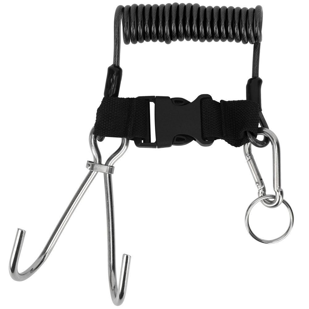 Doppelter Edelstahlhaken Mit Elastischer Kordel Zum Tauchen Und Freitauchen – Schwarz Transparent