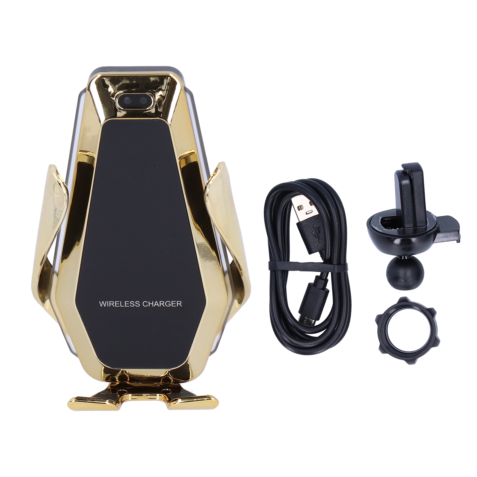 Autohandyhalterung Mit Kabelloser Ladefläche Und Selbstsichernder Befestigung, Usb-stromversorgung, Golddesign