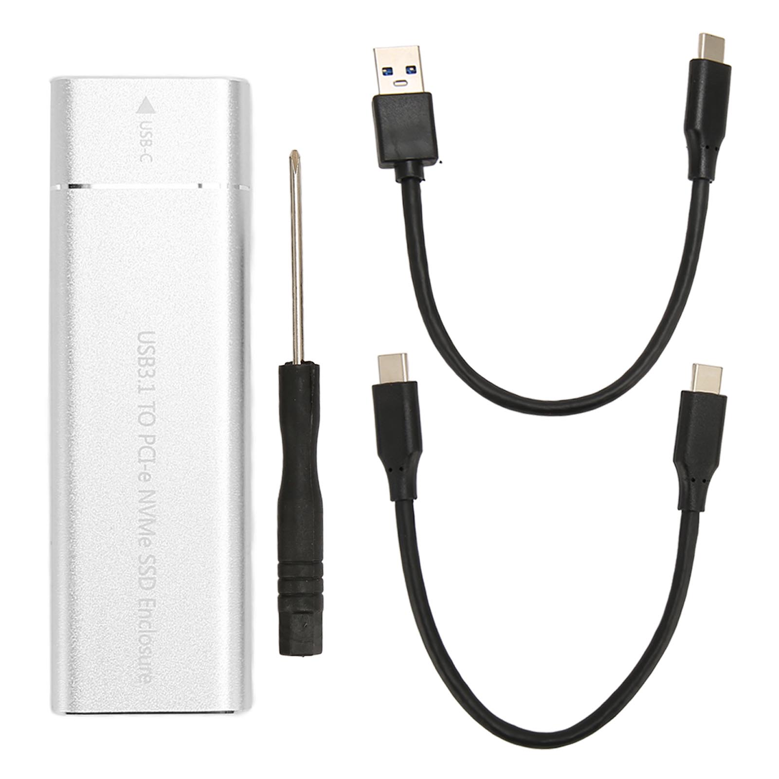 Externes M.2 Nvme Usb-c 10-gbit/s-gehäuse Für Ssds Der Baureihen 2230/2242/2260/2280, Uasp-kompatibel, Inklusive Usb-a-auf-c- Und Usb-c-auf-c-kabel, Silber