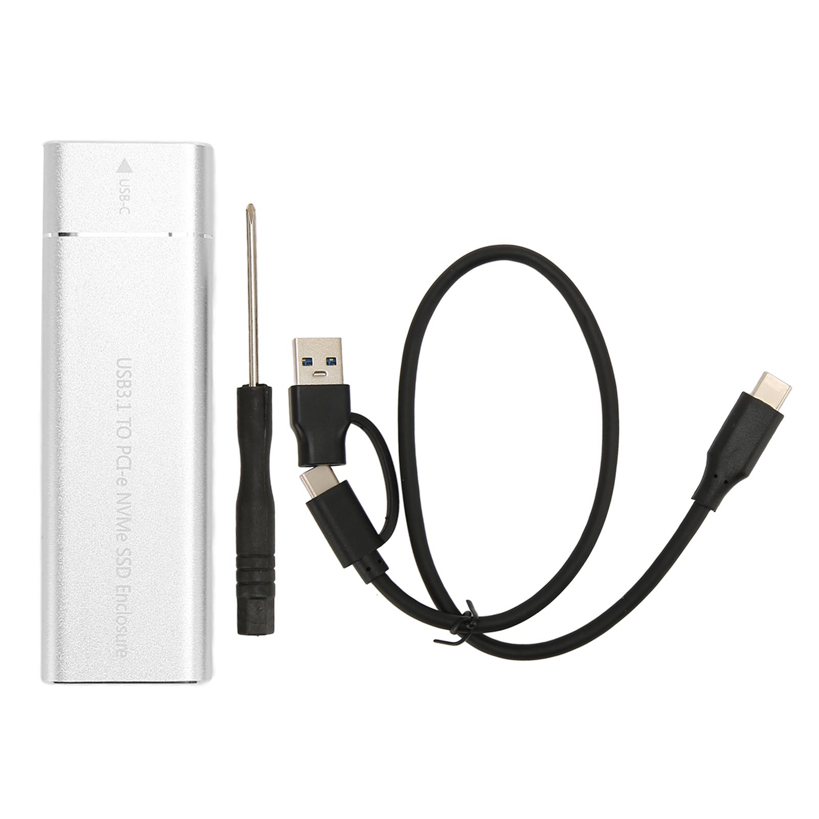 M.2 Nvme Usb-c 10 Gbit/s Ssd-gehäuse, Kompatibel Mit 2230/2242/2260/2280, 2 Tb, Silber, Mit Otg-kabel, Uasp-protokoll