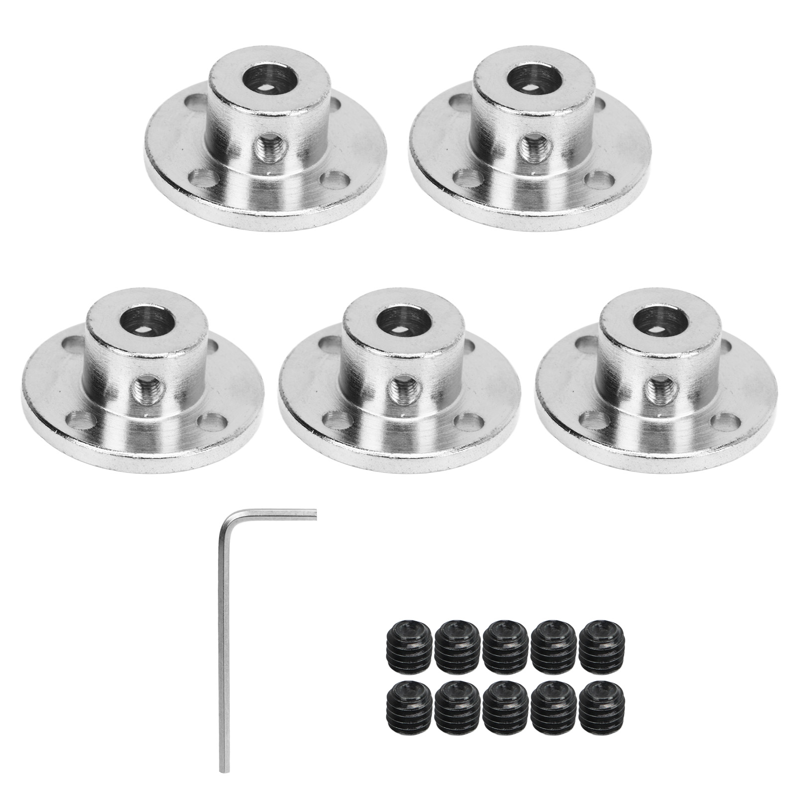 Satz Mit 5 Silbernen Flanschkupplungen Für Stahlführungswellen, 7 Mm Innendurchmesser