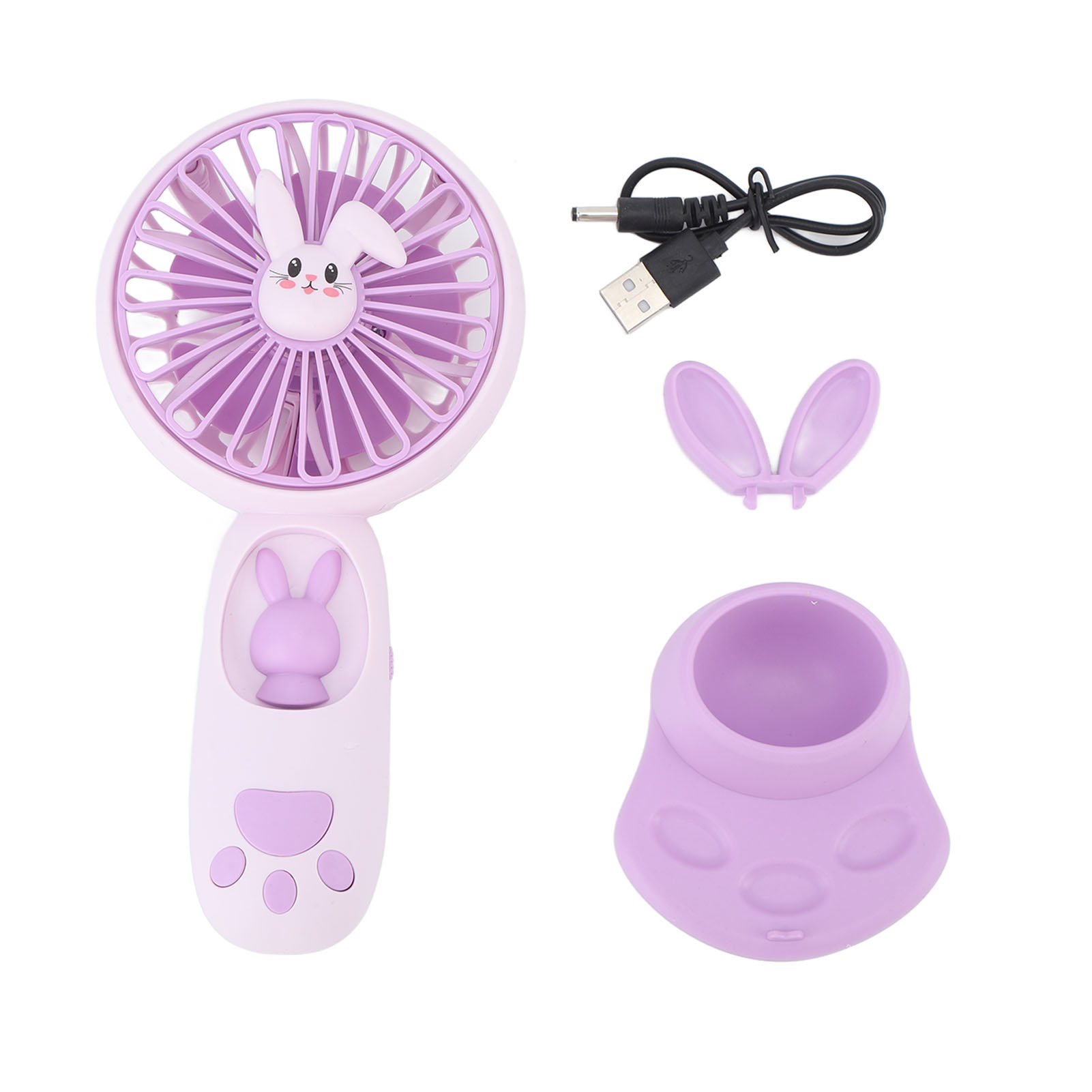 Wiederaufladbarer Taschenventilator Mit Nachtlicht – Niedlicher Mini-ventilator In Tierform, Eingebauter 400-mah-akku, Lila
