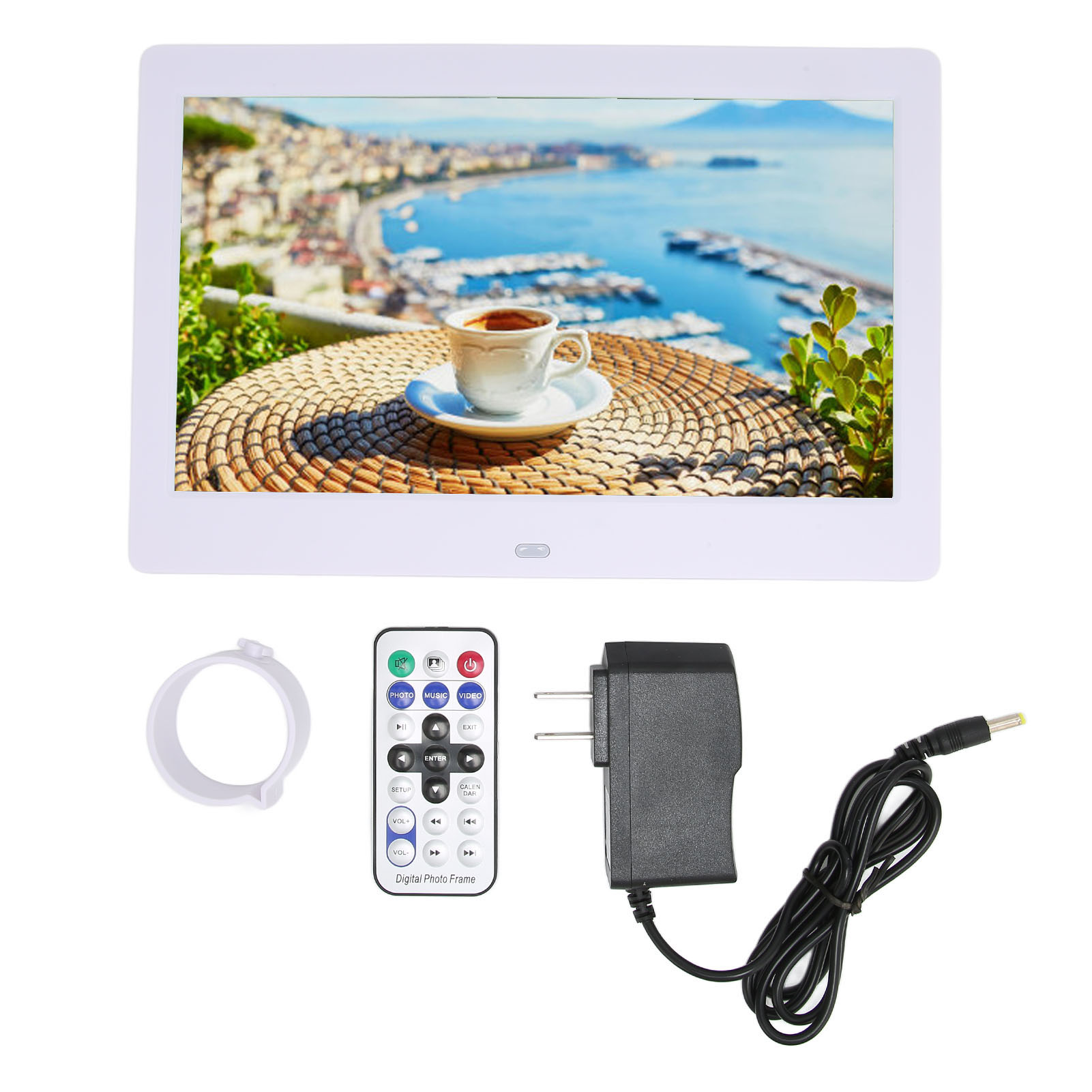 Digitaler Bilderrahmen (10,1 Zoll Hd, 1024 X 600 Pixel), Smart-lcd-display Mit Fernbedienung, 110–240-v-netzteil, Weiß, Us-stecker