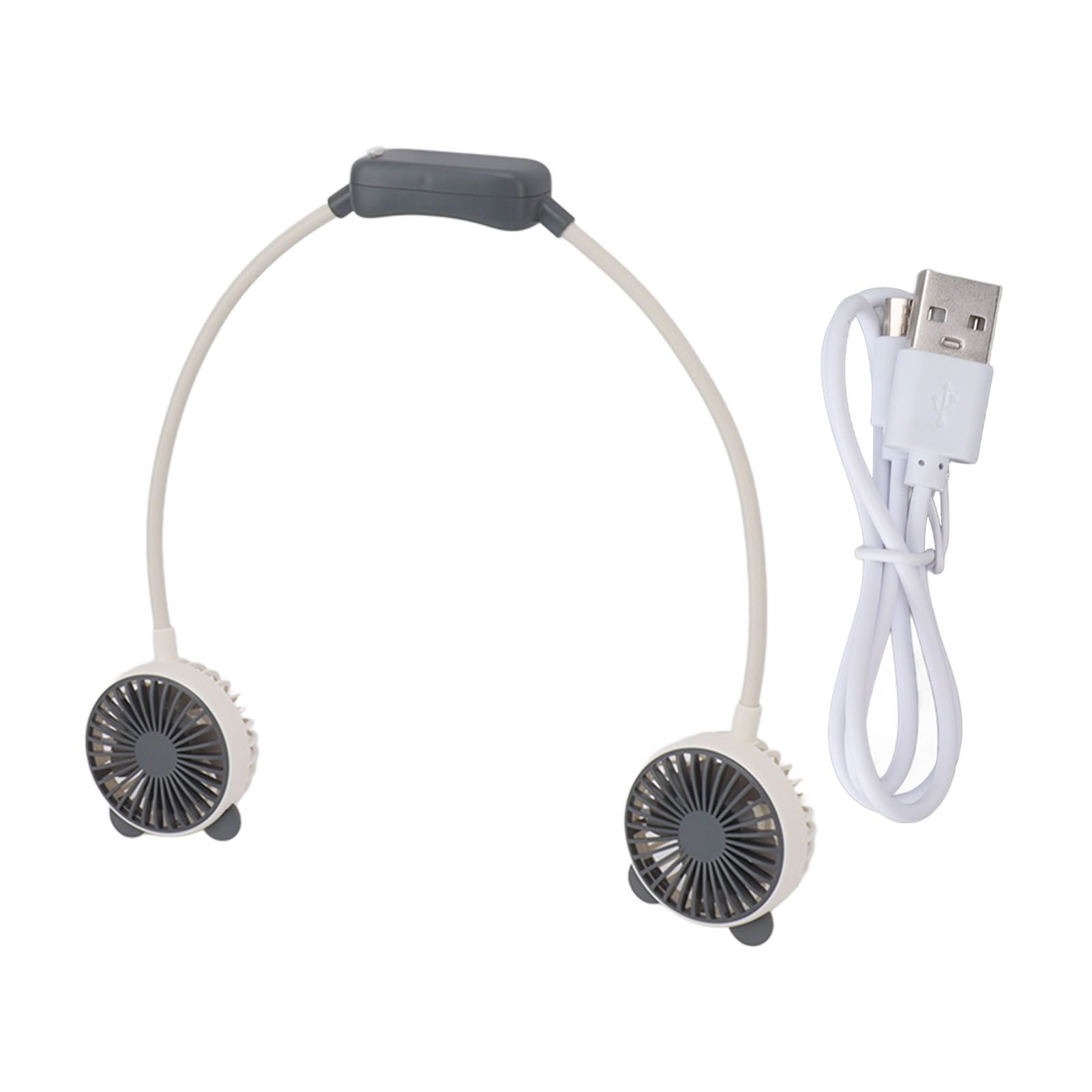 Wiederaufladbarer, Tragbarer Nackenventilator Mit Usb-anschluss, Zwei Flexiblen Köpfen, Freihändig Nutzbar, Mini-anhängerventilator Für Büro Und Reisen, Weiß