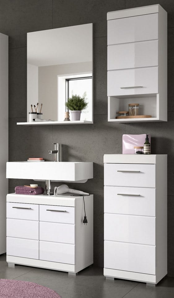 Inn.Furn Waschbeckenunterschrank in Weiß Hochglanz Shawn
