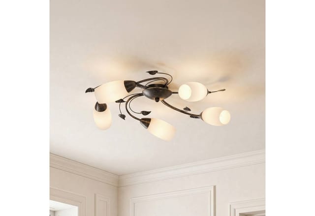 Lindby Deckenlampe Stefania 9621466 Retro Vintage Antik in Braun aus Metall 5-flammig E14 Wohnzimmerleuchte