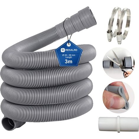 M Langer Schmutzwasserablaufschlauch Für Waschmaschinen Mit Ablaufschlauchanschluss Und 2 Klemmen. 20 Mm Ablaufschlauchverlängerung Für Waschmaschine Und Geschirrspüler.