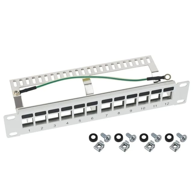 HMF 63346 STP Keystone-Patchpanel für Serverschrank 12 Ports RJ45 10 Zoll 1 HE Lichtgrau