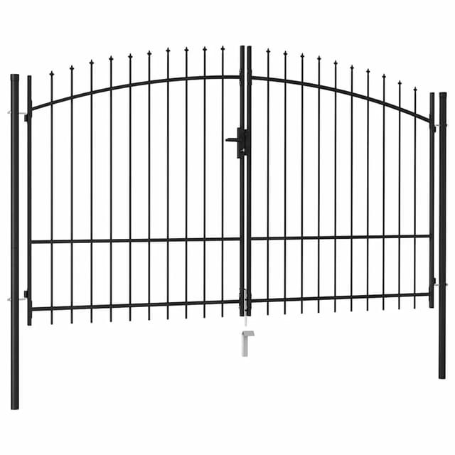 vidaXL Zauntor Doppelflügel mit Speerspitzen Stahl 3 x 1,75 m Schwarz 145737