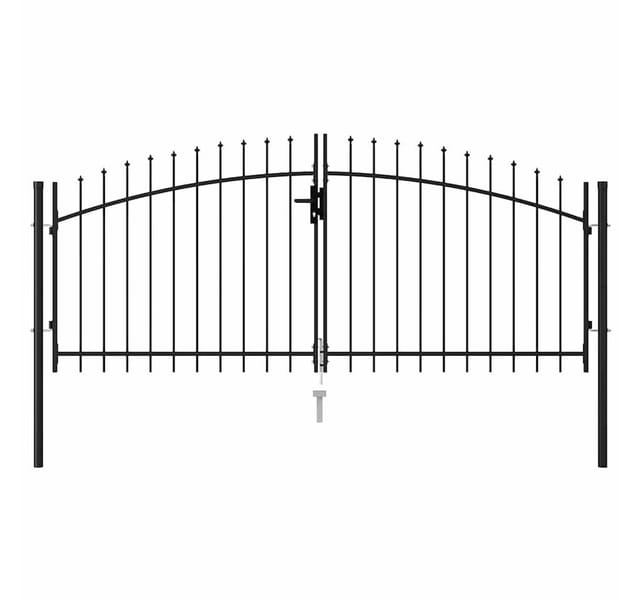 vidaXL Zauntor Doppelflügel mit Speerspitzen Stahl 3 x 1,25 m Schwarz 146027