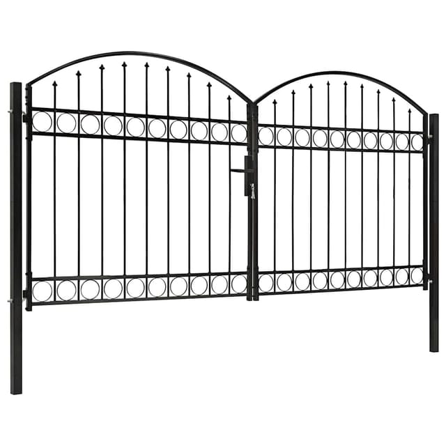 vidaXL Zauntor Doppelflügel Gewölbte Spitze Stahl 300 x 150 cm Schwarz 143090