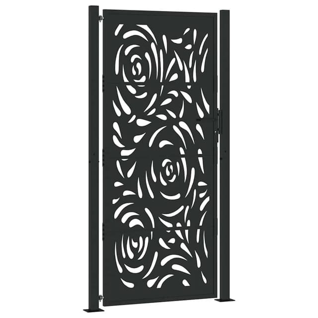 vidaXL Gartentor Schwarz 105x205 cm Stahl Flammendesign 4100993