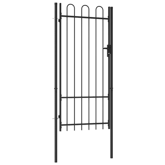 vidaXL Zauntor Einzelflügel Gewölbte Spitze Stahl 1 x 2 m Schwarz 145744