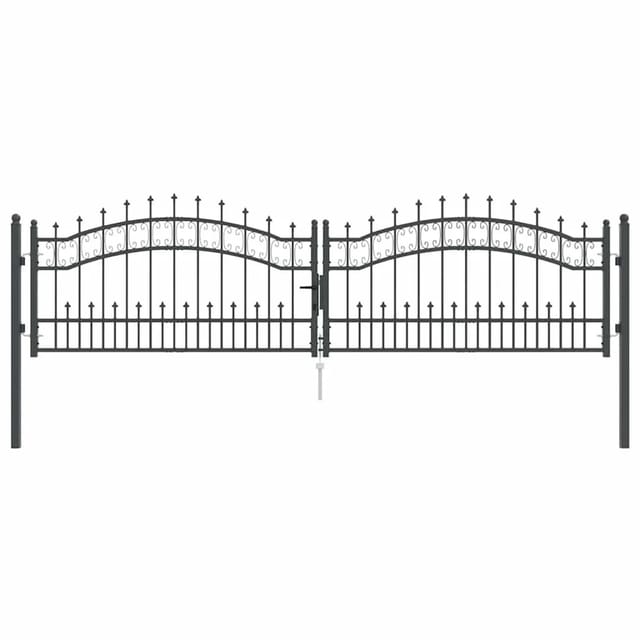 vidaXL Zauntor mit Speer-Top mit Schloss Grau 305 x 75 cm Stahl 42009042