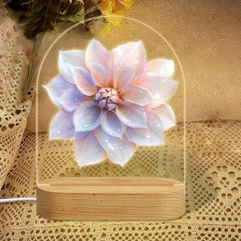 Regenbogenförmiges Nachtlicht Mit Schillernder Rosa-weißer Dahlie, 7-farbige Led-lampe, Kinderzimmerdekoration, Geschenk Zur Babyparty