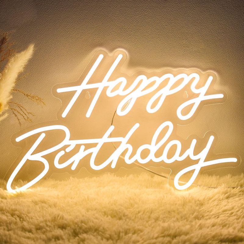 Neon-leuchtschild „happy Birthday“, Led-lichtpaneel Für Geburtstage, Dimmbares, Usb-betriebenes Neonlicht Für Partydekorationen, Weiß