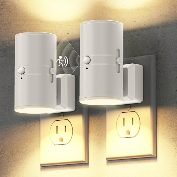 2er-set Led-nachtlichter Mit Bewegungsmelder – Netzstecker, Helligkeit Einstellbar 0–100 Lm, Warmweißes Licht 3000 K, Dämmerungssensor