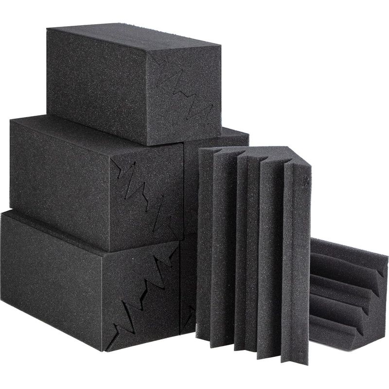 (12 X 12 X 24 Cm) Bassfallen-set Mit 12 Akustikschaumstoffplatten, Hochdichte Schalldämmplatten Zur Reduzierung Von Innengeräuschen Und Echo Für Tonstudios/heimbüros
