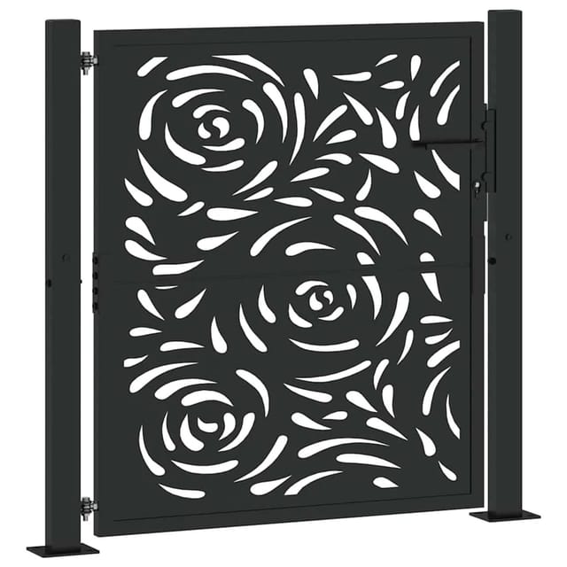 vidaXL Gartentor Schwarz 105x106 cm Stahl Flammendesign 4100989