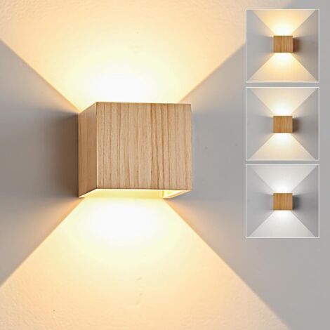 Applique Murale Led Intérieur 6w Bois, Dimmable Éclairage Mural Applique Led 3000k/4000k/6000k, Lampe Murale Vintage Up Down Luminaire Rétro Pour Escalier Entrée Terrasse Dangle Salon (1pcs)