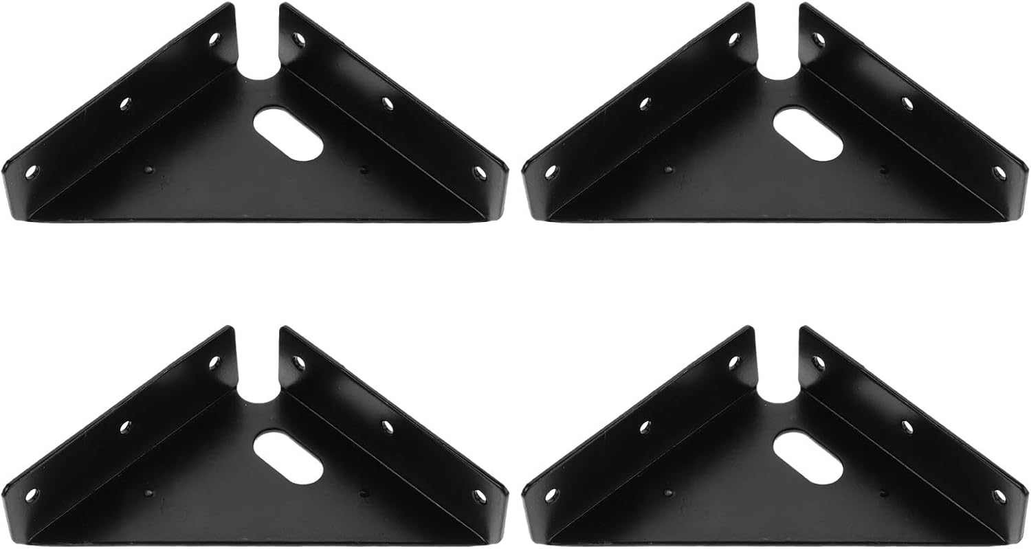 Ccykxa 4 Équerres D’angle Triangulaires Noires Épaisses Grandes, Connecteurs D’angle En Acier Inoxydable 90°, Supports Pour Meubles Et Étagères En Bois, Fixation Solide Pour Armoires