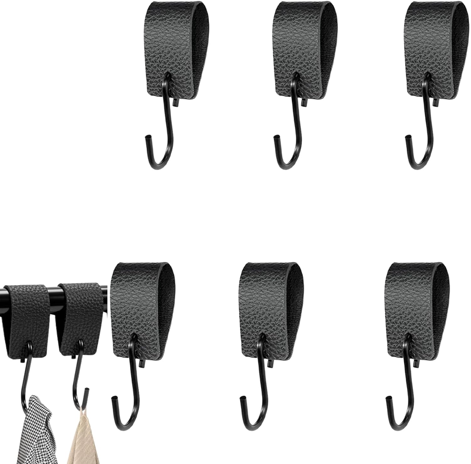 Ccykxa Crochets En S En Crochet, 6pcs Crochet Suspendre Avec Boucle En Cuir En Forme De S Crochets En Métal Crochets Pour Cuisine Salle De Bain Chambre À Coucher,mini Crochets En S (noir)