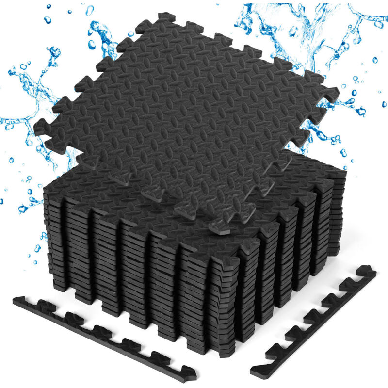 Tolletour Dalles Puzzle Mousse Eva Noir Motif Feuilles 40x40cm 18 Pièces Tapis De Piscine Antidérapant Pour Piscine Et Salle De Sport