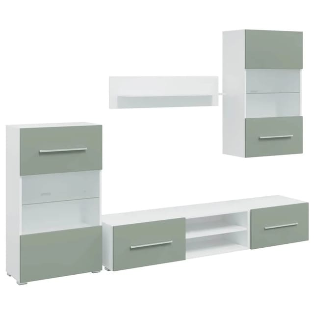 vidaXL 5-Tlg Wohnwand mit LED-Beleuchtung Olivgrün Holzwerkstoff 3324232
