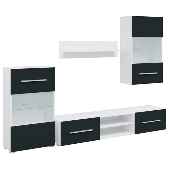 vidaXL 5-Tlg Wohnwand mit LED-Beleuchtung Matt Indigo Holzwerkstoff 3324235