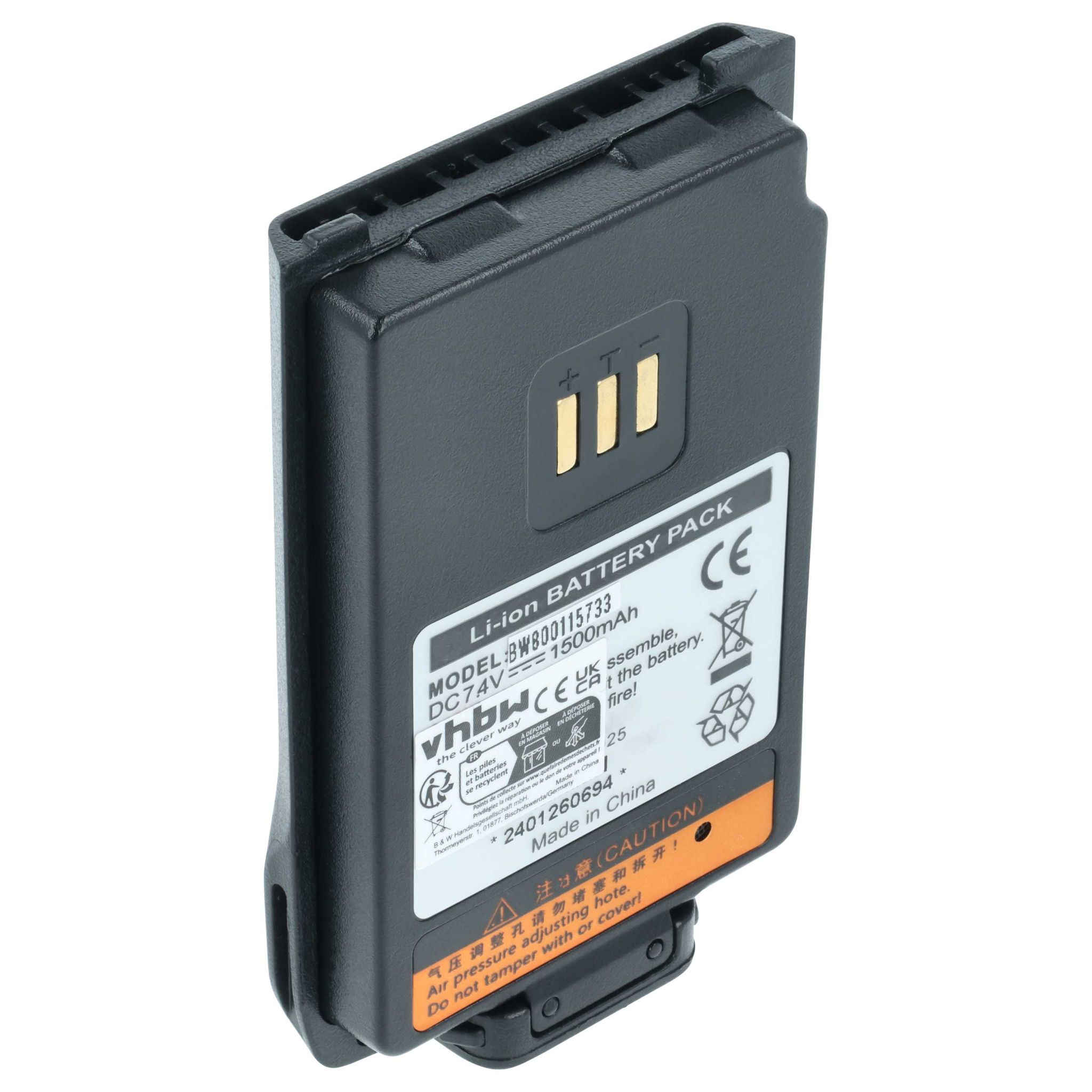 Vhbw - Akku Ersatz Für Hyt / Hytera Bl1502, Bl2010 Für Funkgerät, Walkie Talkie (1500 Mah, 7,4 V, Li-ion)