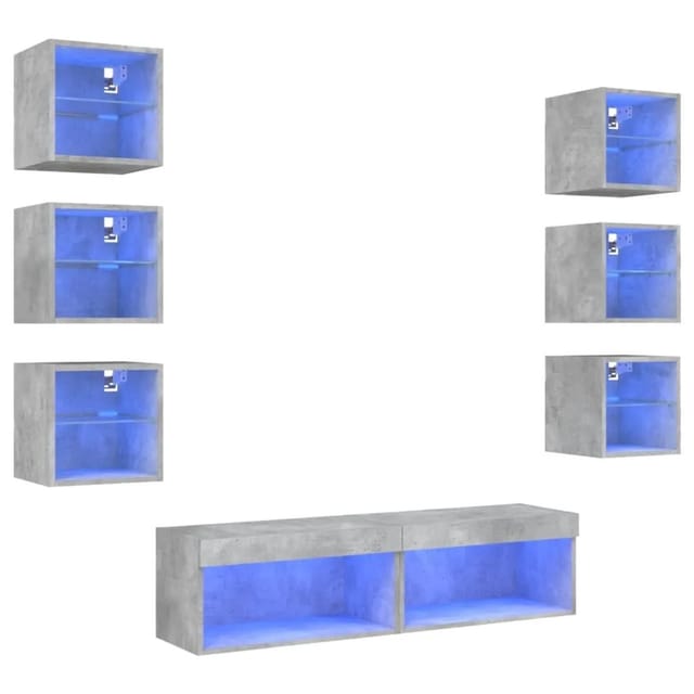 vidaXL 8-Tlg Wohnwand mit LED-Beleuchtung Betongrau Holzwerkstoff 3216636