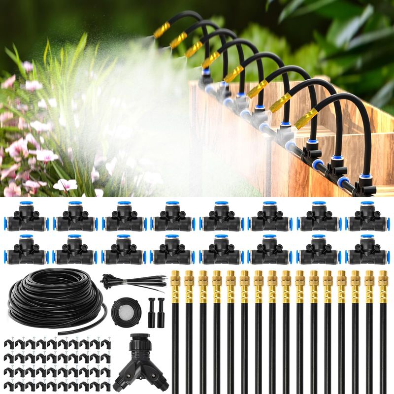 30 M (100 Fuß) Tropfbewässerungssystem, 6-mm-gartenbewässerungsset Mit 16 Verstellbaren Kupferdüsen, Bewässerungssystem, Schwarz