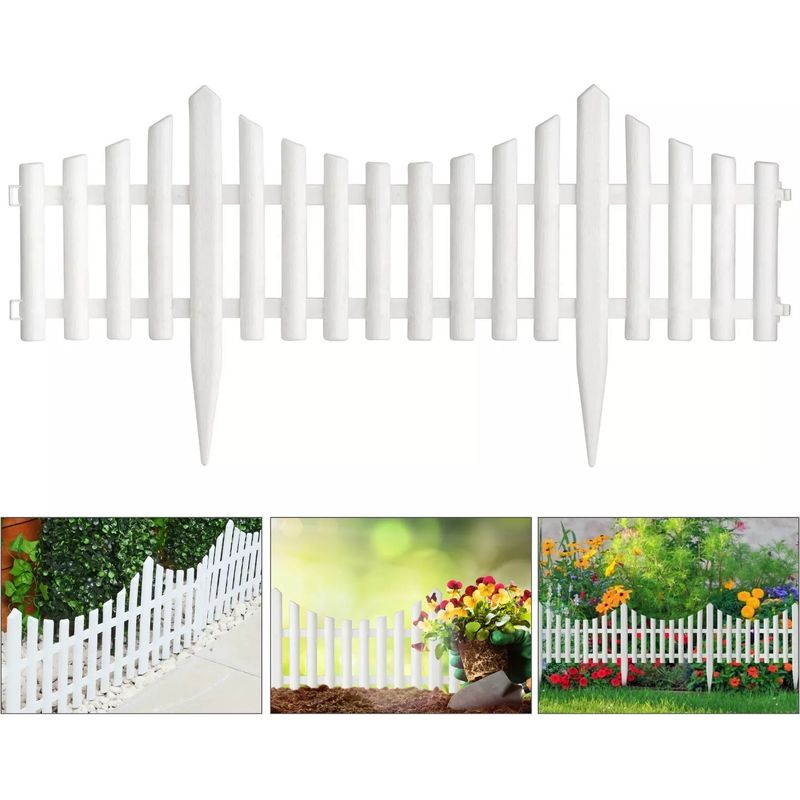 Set Mit 12 Kunststoff-zaunelementen, Dekorative Gartenzäune, Rasenkanten, Außengestaltung
