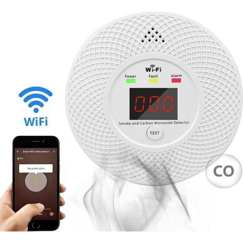 Dieser 2-in-1-rauchmelder Mit Wlan, Kohlenmonoxidmelder Und Digitalanzeige Eignet Sich Für Küchen, Wohnhäuser Und Garagen.