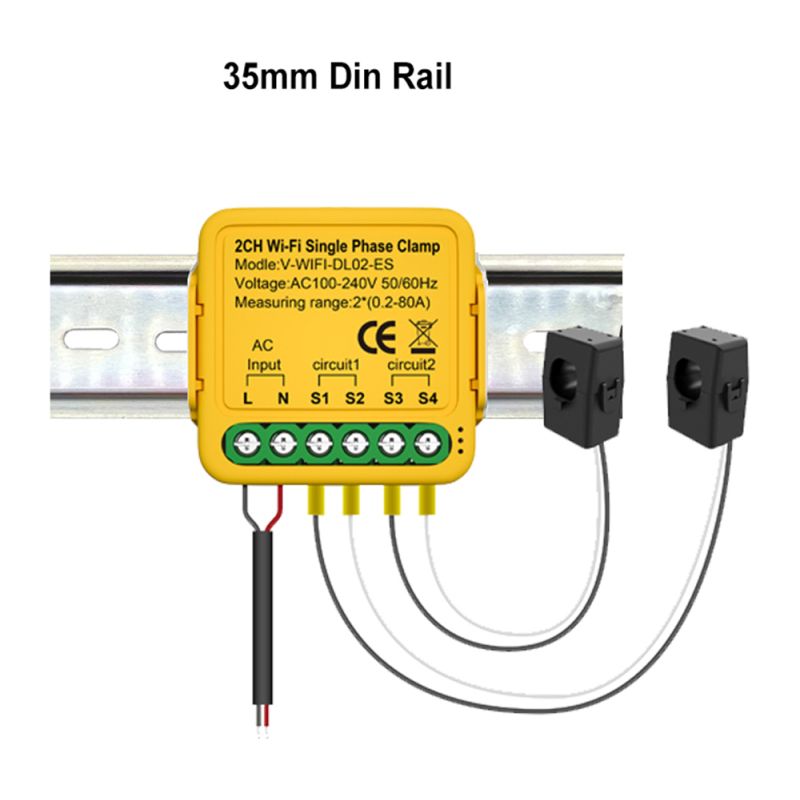 Tuya Wlan-energiemonitor, Einphasen-80-a-zähler, 100–240 V Wechselstrom, 50/60 Hz, Stromverbrauchsstatistik