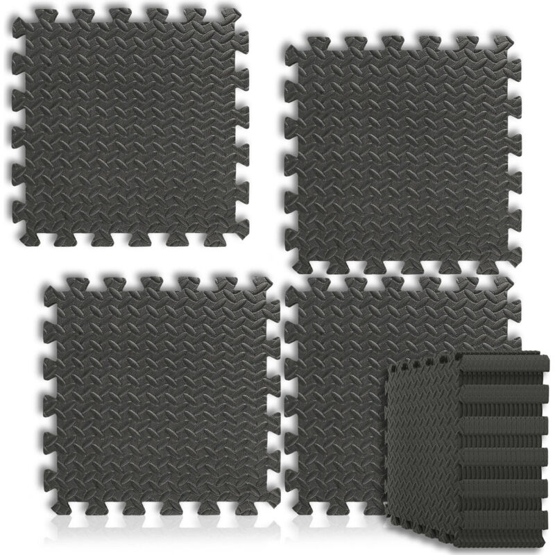 Jiubiaz Dalles Puzzle Mousse Eva Noir Motif Feuilles 40x40cm 18 Pièces Tapis De Piscine Antidérapant Pour Piscine Et Salle De Sport